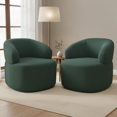 Kit 02 Poltronas Giratória Orgânica para Sala de Estar Living Helena L02 Suede Verde Musgo - Lyam