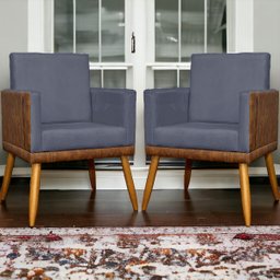Kit 2 Poltronas Decorativas Lis Corino e Suede Cores Pé Palito 30cm - 2