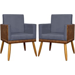 Kit 2 Poltronas Decorativas Lis Corino e Suede Cores Pé Palito 30cm - 1