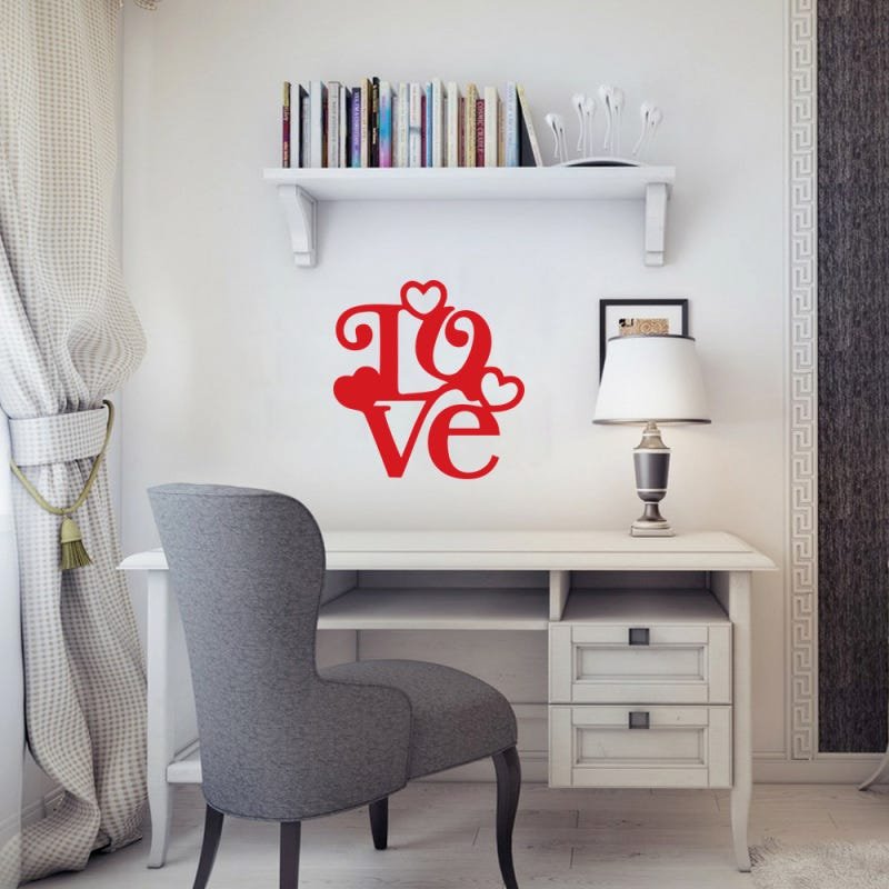 Adesivo de Parede Escrito Love Vermelho - Amarelo | MadeiraMadeira