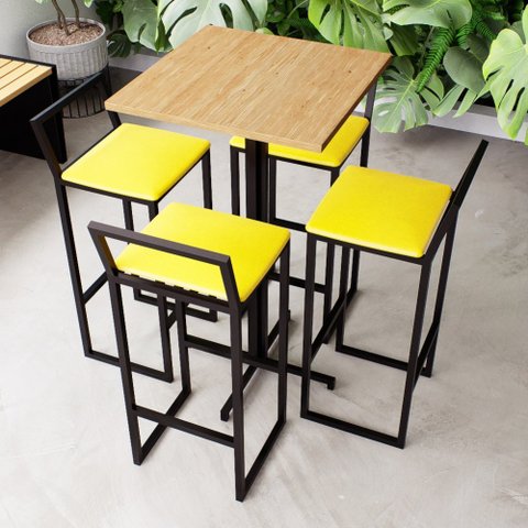 Conjunto Mesa Alta Bar Bistrô Quadrada Pinus 4 Banquetas Confort Estofado Don Castro