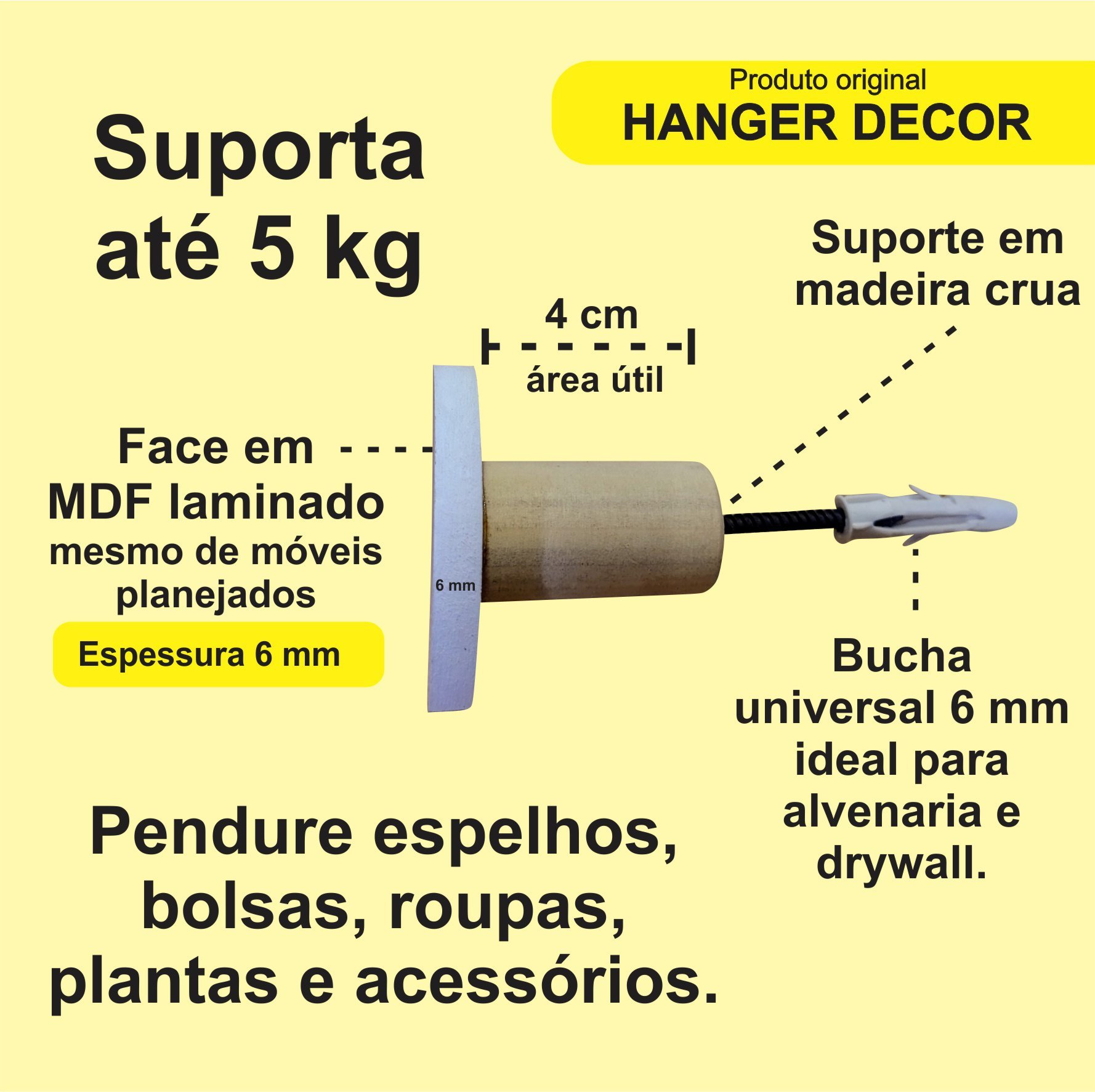 2 Ganchos Penduradores de Parede MDF Bola:Marrom - 4