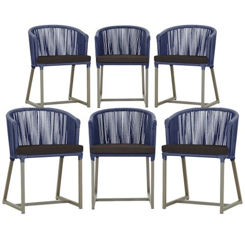 6 Cadeiras de Jantar Área Noronha em Alumínio com Pintura Fendi Corda Náutica E9 Trama Original