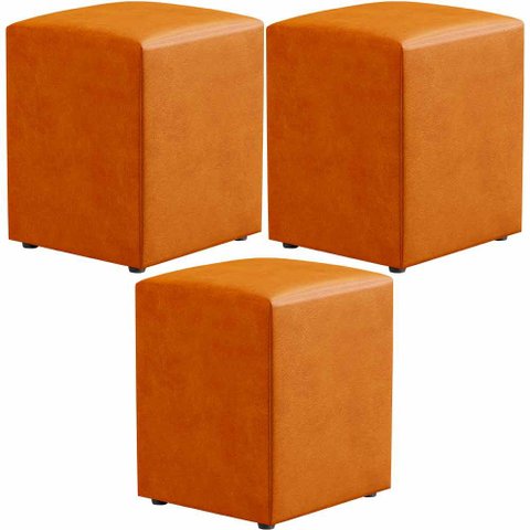 Kit 03 Puffs Quadrado Decorativo L02 Couríssimo Whisky - Lyam Decor