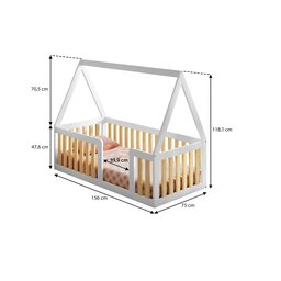 Mini Cama Montessoriana Giulia Madeira Maciça e MDF com Grade e Telhado Casatema MadeiraOriginals - 3 Mini Cama Montessoriana Giulia Madeira Maciça e MDF com Grade e Telhado Casatema MadeiraOriginals - 3