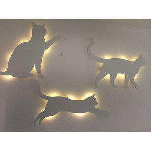 Kit Trio Gatos Luminárias LED Branco Quente MDF Branco