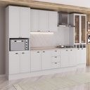 Ver imagem 1 de Cozinha Milla Crisp 15 Portas 3 Gavetas MDF 340cm Branco Móveis Carraro
