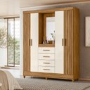 Ver imagem 2 de Guarda Roupa Atenas Quarto Casal 4 Portas 4 Gavetas Espelho Freijo com Off White