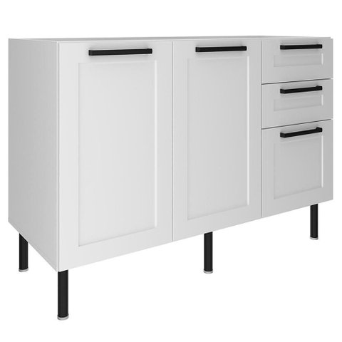 Balcao para Pia sem Tampo 120 Cm Mdf 2 Portas 3 Gavetas Cz3300 Branco Tecno Mobili