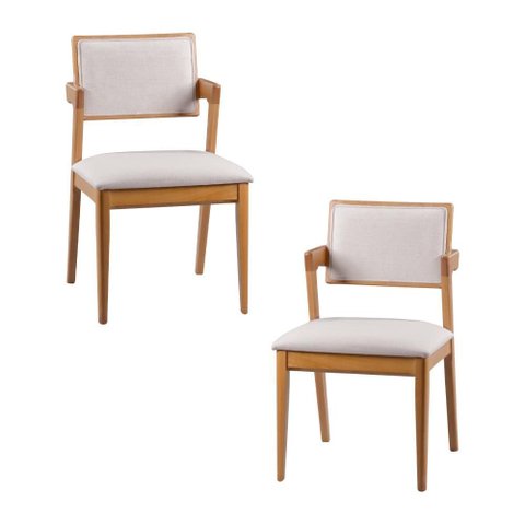 Conjunto de Cadeiras em Madeira Maciça Tauri Base Laminada Estofado em Linho Kit com 2 Távoli Decor