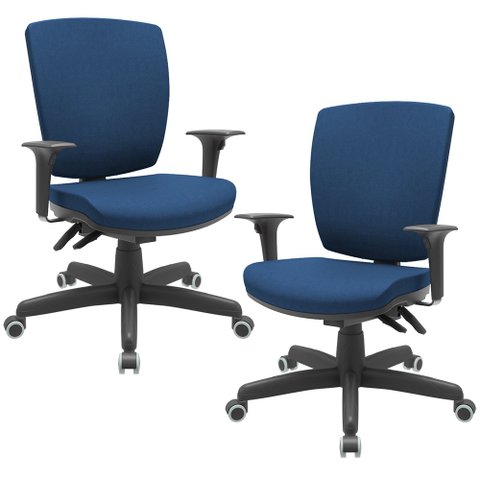 Kit 02 Cadeiras de Escritório Diretor Office Giratória Preto Alta Flexi P03 Poliéster Azul - Lyam Ly