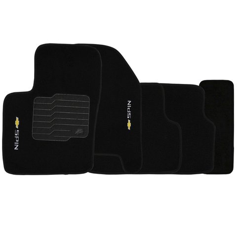 Jogo de Tapete Automotivo Carpete Chevrolet Spin 2012 À 2018 Soft Logo Bordado Preto 5 Peças