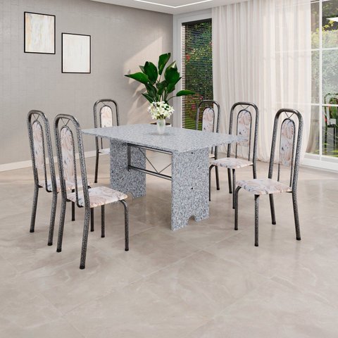 Conjunto Sala de Jantar com 6 Cadeiras Lara Prata/Bege