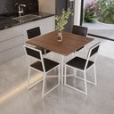 Ver imagem 1 de Conjunto Mesa de Jantar Quadrada Imbuia 4 Cadeiras Estofado Riviera Industrial Branco