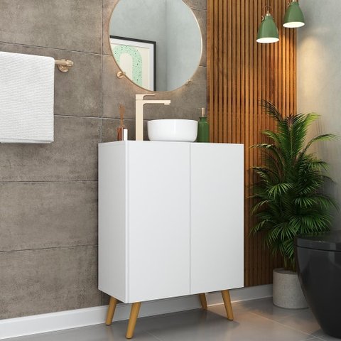 Gabinete Banheiro 2 Portas Retrô 63cm Multimóveis Mp5006 Branco/natural
