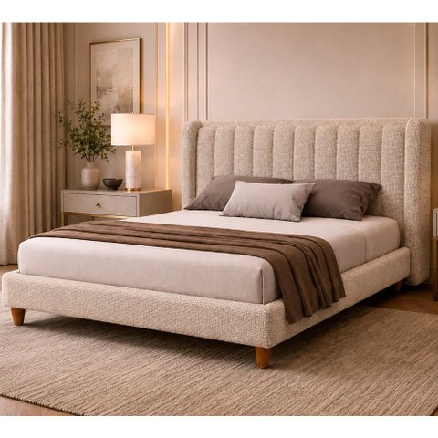 Cama Japonesa com Cabeceira Yeon Corea Queen Linho Bege - Sallar Home