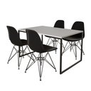 Ver imagem 2 de Mesa Industrial Base Ferro Preto 137x90 Tampo Branco 4 Cadeiras Eiffel Ferro Preto Assento Preto