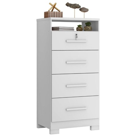 Comoda 4 Gavetas 1 Nicho Primor 62x130 cm Branco Absoluto Zanz