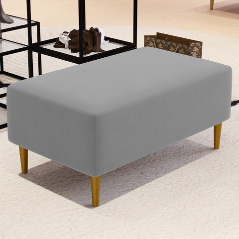 Puff Decorativo Sala de Estar Cléo Pés Palito 90cm Corino Cinza