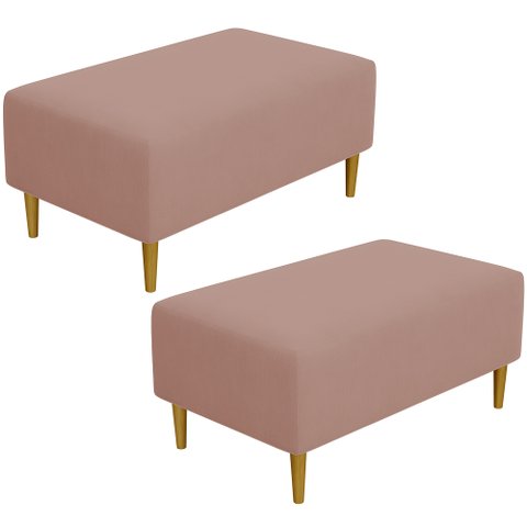 Kit 2 Puffs Decorativo Sala de Estar Cléo Pés Palito 90cm Suede Rosê