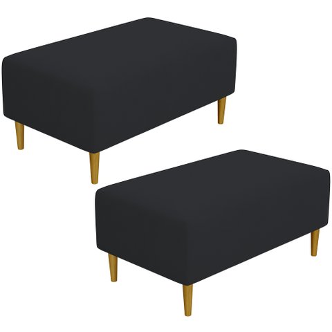 Kit 2 Puffs Decorativo Sala de Estar Cléo Pés Palito 90cm Suede Preto