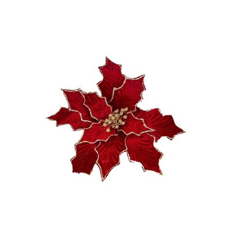 Poinsetia Decorativa Vermelha e Dourada 74cm