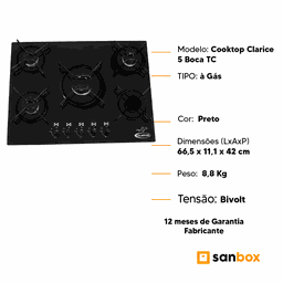 Fogão a Gas Cooktop Clarice 5 Boca Tc Base Esmaltadas-preto - 7