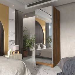 Sapateira com Espelho 1 Porta Gold Nogueira Gelius - 1