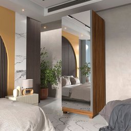 Sapateira com Espelho 1 Porta Gold Nogueira Gelius - 1 Sapateira com Espelho 1 Porta Gold Nogueira Gelius - 1