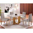 Ver imagem 1 de Kit Sala de Jantar 4 Lugares Mesa Lisy e Cadeiras Jade Veludo Off White com Marrom Acinzentado