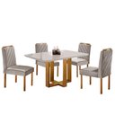 Ver imagem 6 de Kit Sala de Jantar 4 Lugares Mesa Lisy e Cadeiras Jade Veludo Off White com Marrom Acinzentado
