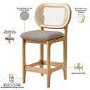 Ver imagem 7 de Kit 5 Banquetas Baixa Bar Cozinha Sala de Jantar Betta L02 Mel Tela Linho Bege - Lyam Decor