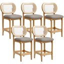 Ver imagem 1 de Kit 5 Banquetas Baixa Bar Cozinha Sala de Jantar Betta L02 Mel Tela Linho Bege - Lyam Decor