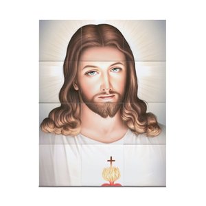 Mural Sagrado Coração Jesus Mosaico Azulejos 12 Peças 80x60m