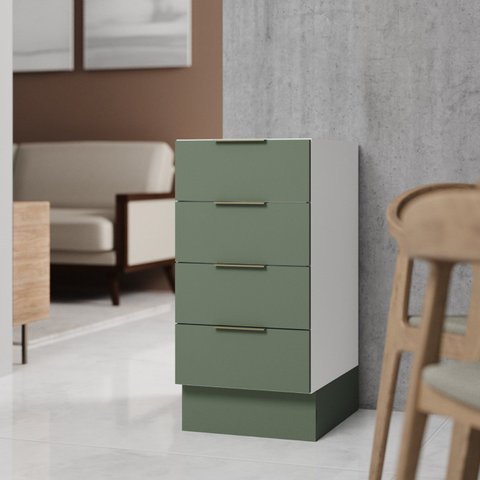 Balcão 4 Gavetas 40cm sem Tampo com Rodapé Ipanema CabeCasa MadeiraOriginals Branco/Verde Folha