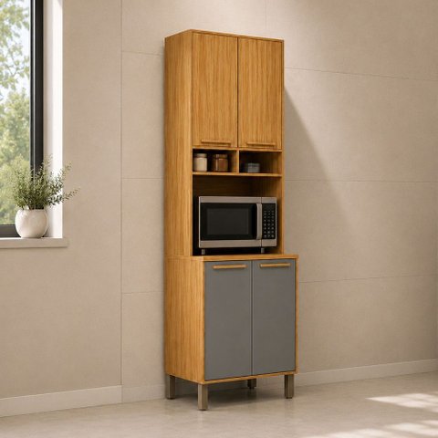 Paneleiro 70 cm Trebbiano 4 Portas 100% MDF Amêndoa/Platina - Rio Doce