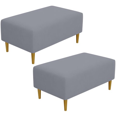 Kit 2 Puffs Decorativo Sala de Estar Cléo Pés Palito 90cm Suede Cinza