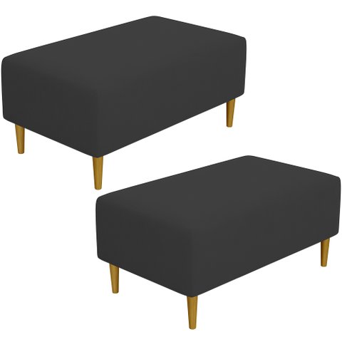Kit 2 Puffs Decorativo Sala de Estar Cléo Pés Palito 90cm Corino Preto