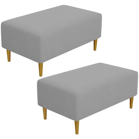 Kit 2 Puffs Decorativo Sala de Estar Cléo Pés Palito 90cm Corino Cinza