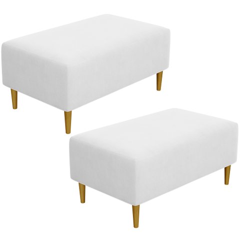Kit 2 Puffs Decorativo Sala de Estar Cléo Pés Palito 90cm Corino Branco