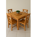 Ver imagem 1 de Conjunto Mesa Quadrada Marchetada com Prato Giratório 110x110cm + 4 Cadeiras de Madeira de Demolição