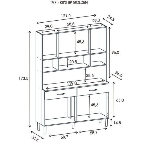 Armário Cozinha Compacta Golden 8 Portas