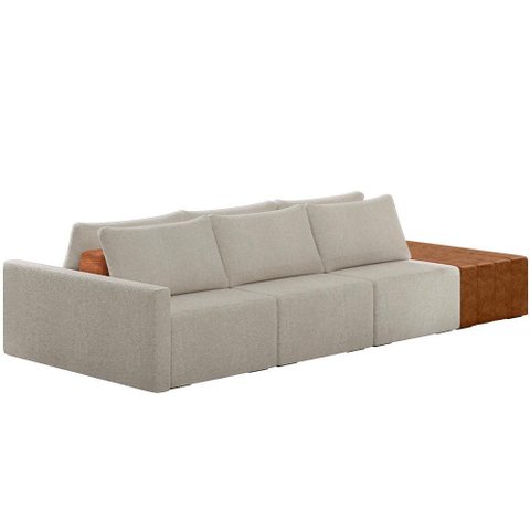 Sofá Ilha Modular para Sala 342cm com Puff Dublin K01 Bouclê Creme Sintético Caramelo - Lyam