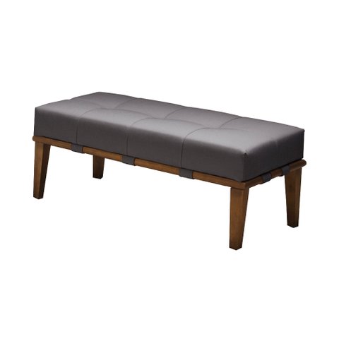 Puff Decorativo 100cm Martínez Linho Pés Madeira Cinza/Natural - Gran Belo