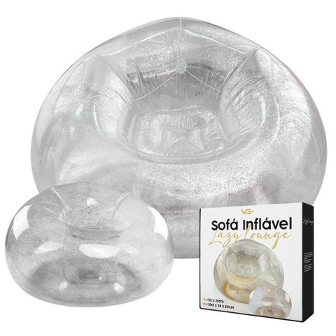 Poltrona Inflável Lazy Lounge Glitter com Puff Vg Plus Prata