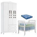 Ver imagem 1 de Berço Americano Lila e Guarda Roupa Infantil New Selena 3 Portas Branco Brilho com Colchão Ortobom