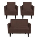 Ver imagem 1 de Kit Namoradeira 2 Lugares e 2 Poltronas Jade Suede Marrom - D'Rossi