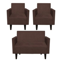 Kit Namoradeira 2 Lugares e 2 Poltronas Jade Suede Marrom - D'Rossi - 1 Kit Namoradeira 2 Lugares e 2 Poltronas Jade Suede Marrom - D'Rossi - 1