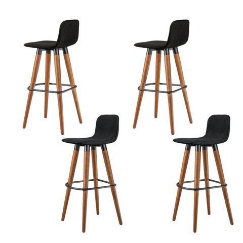 Cj 4 Banquetas de Luxo Línea em Linho Alto Padrão Aço Preto - Preto