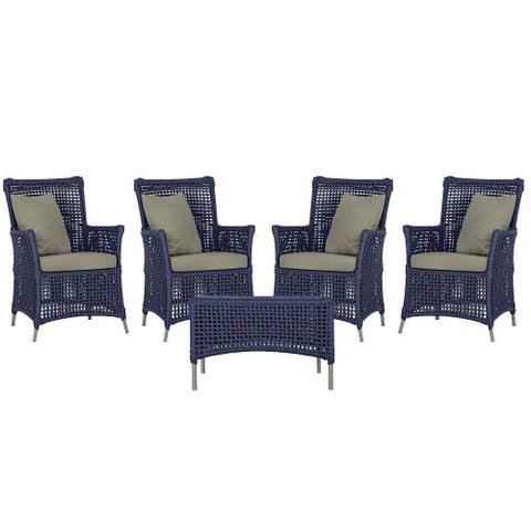 4 Poltronas e 1 Mesa Igapó Alumínio Fendi Corda Náutica E8 Azul